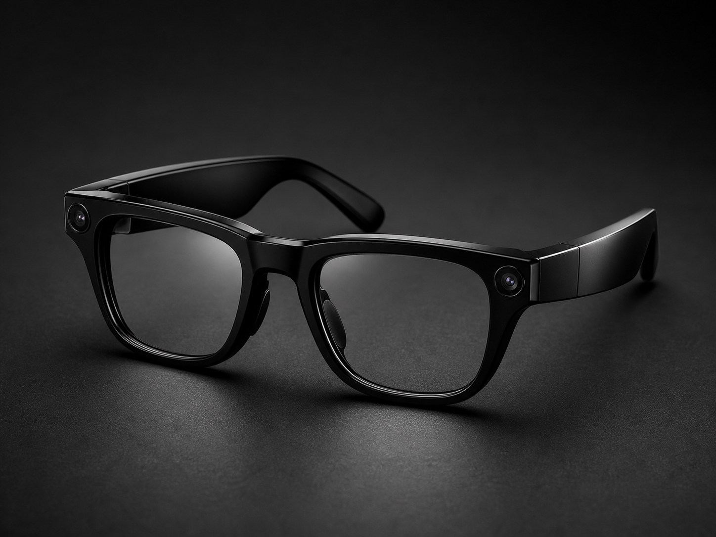 Soverign Pro AI glasses lit dramatically on a dark surface